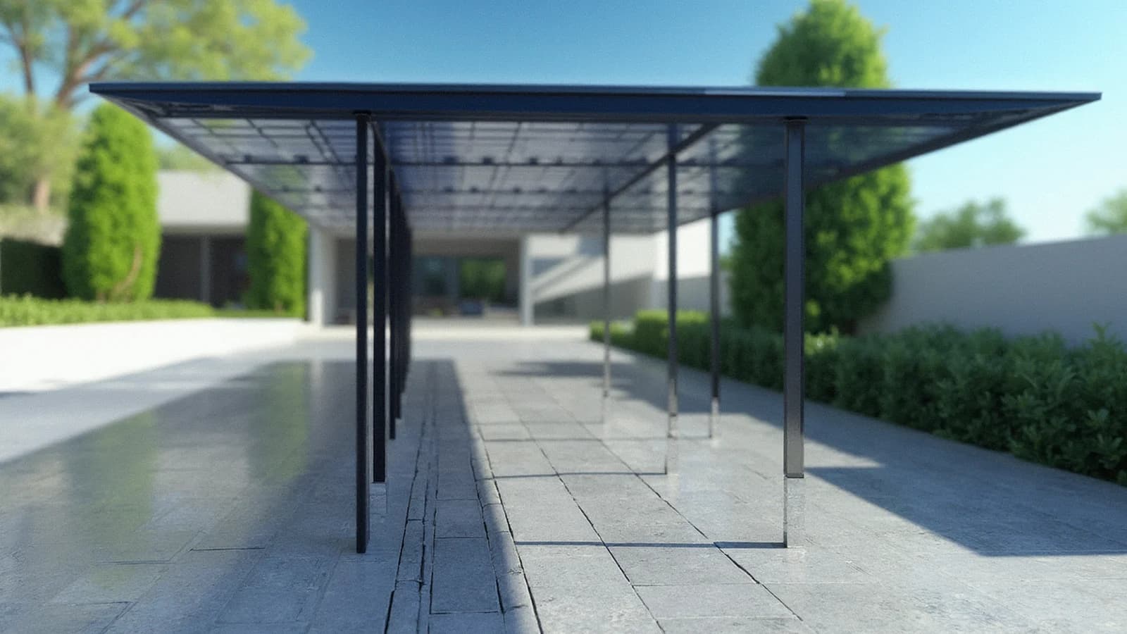 Vela Solar-Carport für Eigenheim mit zurückhaltenden Stahl-Profilen